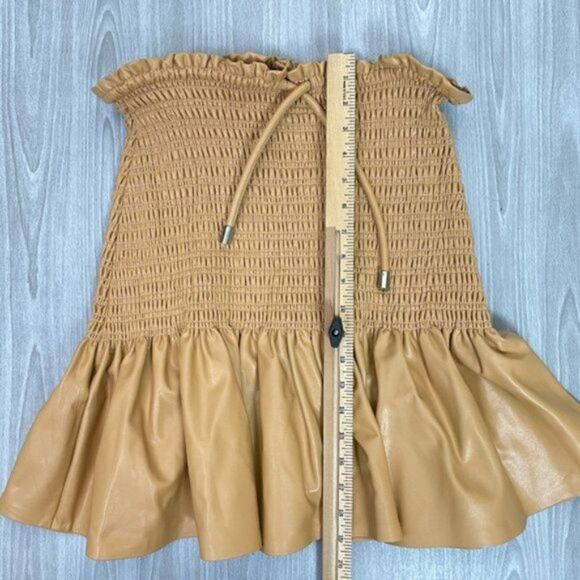 A.L.C. Jenny Smocked Vegan Faux Leather Mini Skirt Petite Grain Tan 4 - Picture 9 of 9